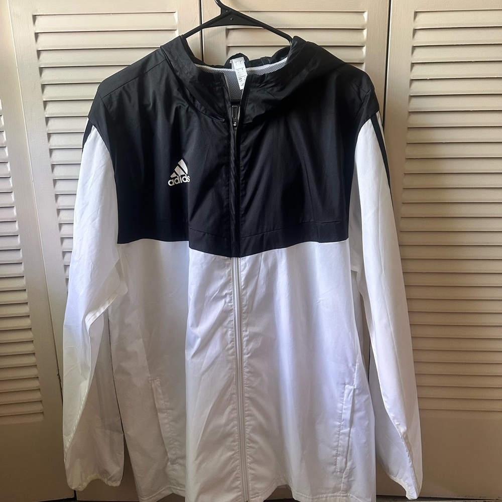 adidas Black and White Full-Zip Windbreaker Jacket